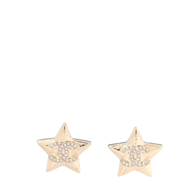 Metal Crystal CC Star Clip On Earrings Gold Hover Image
