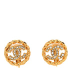 Crystal CC Round Clip On Earrings Gold