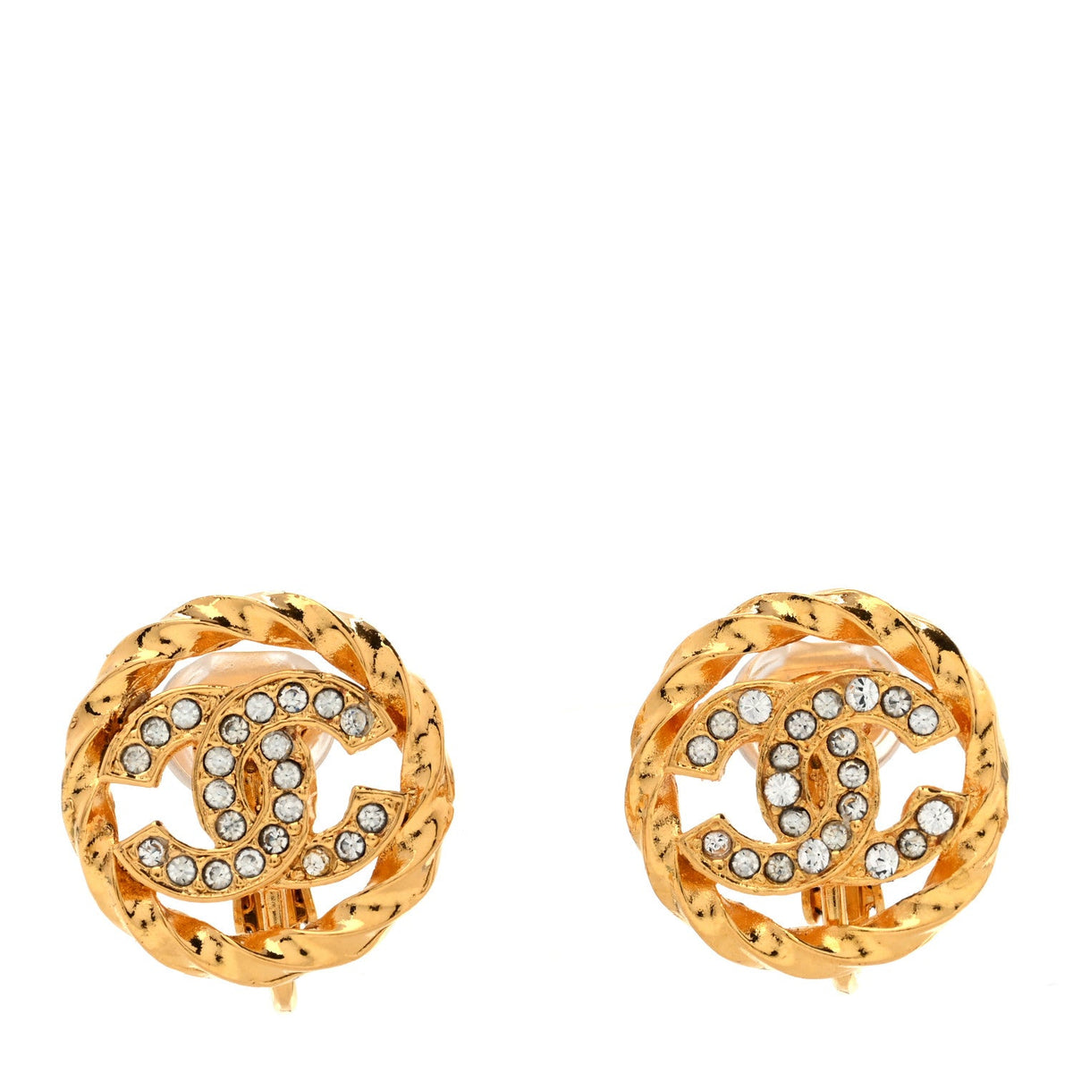 Crystal CC Round Clip On Earrings Gold
