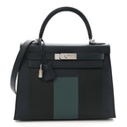Epsom Sombrero Taurillon Clemence Kellygraphie Lettre H Kelly Sellier 28 Vert Cypress Bleu Obscur Malachite Bleu Encre