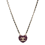 Tweed Lambskin CC Heart Locket Necklace  Gold Black Pink