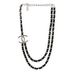 Metal Patent CC Double Chain Choker Black Silver