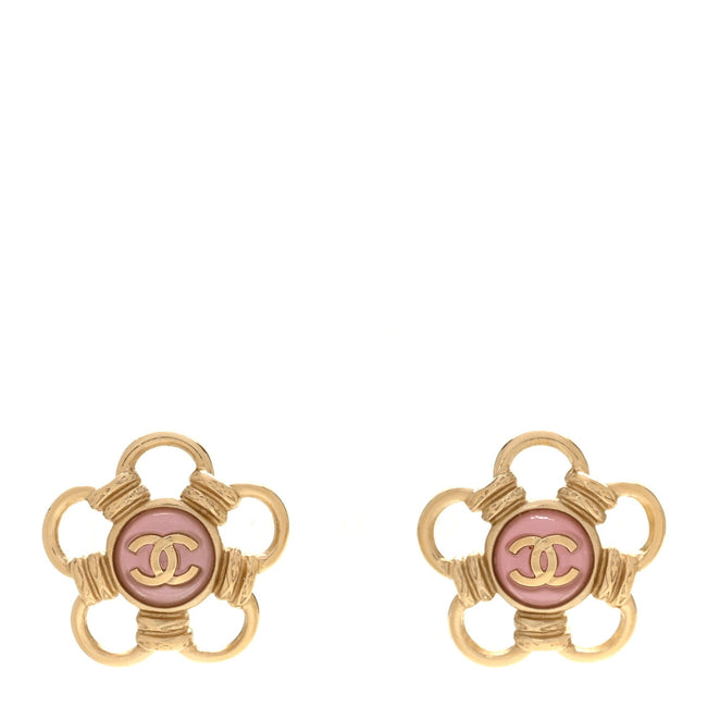 Resin CC Flower Earrings Gold Pink Hover Image