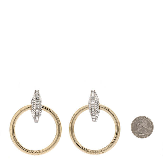 Baguette Crystal Hoop Clip On Earrings Gold Main Image