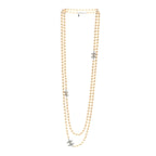Graduated Pearl CC Long Necklace Silver