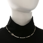 Crystal Pearl Glass Beaded CC Short Necklace Gold White Black