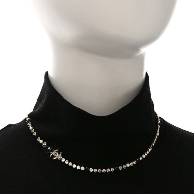 Crystal Pearl Glass Beaded CC Short Necklace Gold White Black Main Image