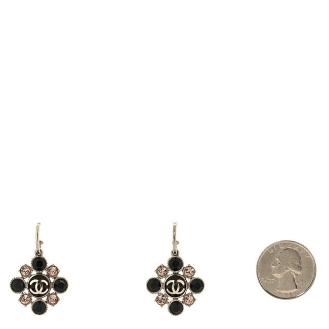 Crystal CC Flower Drop Earrings Silver Black Pink Main Image