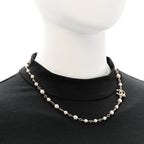 Pearl Crystal CC Flower Necklace Pearly White Light Gold