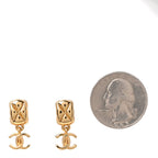 Metal CC Drop Earrings Gold