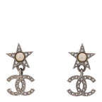 Crystal CC Pearl Star Drop Earrings Silver