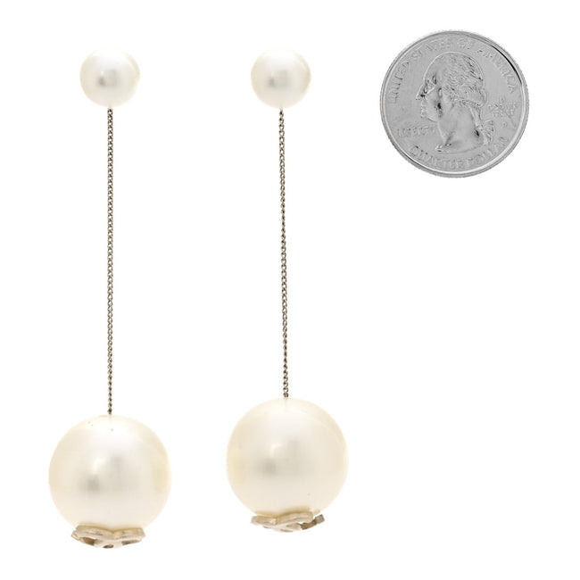 Pearl CC Chain Drop Earrings Gold Main Image