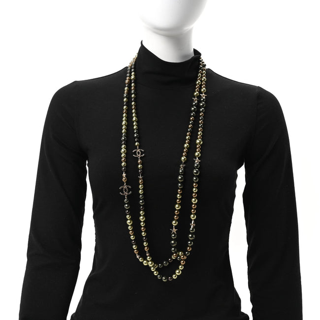 Pearl Star CC Multi Strand Long Necklace Green Gold Main Image