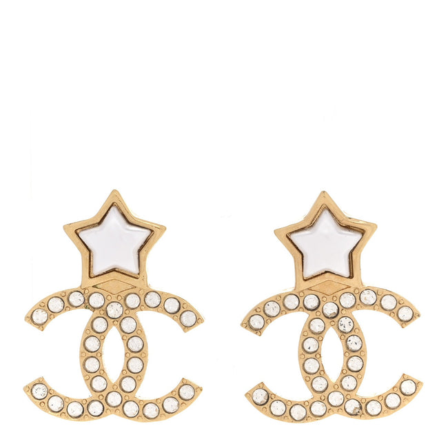 Metal Crystal Pearl CC Star Earrings Gold Pearly White Hover Image