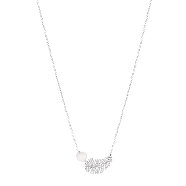 18K White Gold Diamond Cultured Pearl Plume De Chanel Necklace Hover Image