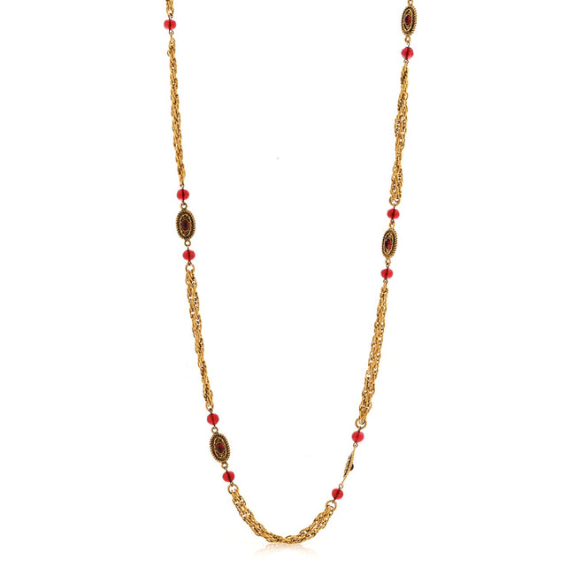 Gripoix Chicklet Sautoir Necklace Gold Red Hover Image