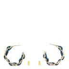 Metal Denim CC Chain Hoop Earrings Gold Blue