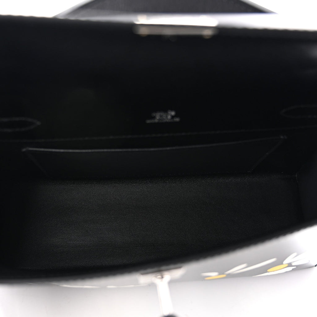 Box Marquetry Daisies Kelly Pochette Clutch Black White Jaune De Naples