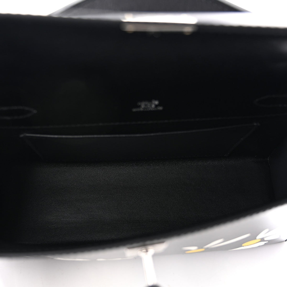 Box Marquetry Daisies Kelly Pochette Clutch Black White Jaune De Naples