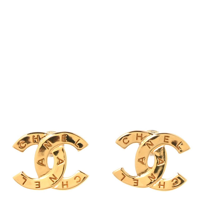 Metal CC Paris Button Stud Earrings Gold Hover Image