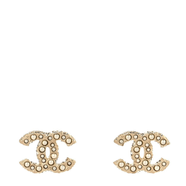 Metal Graduated Pearl Crystal CC Earrings Light Gold Hover Image