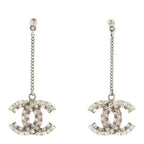 Baguette Crystal CC Drop Earrings Silver