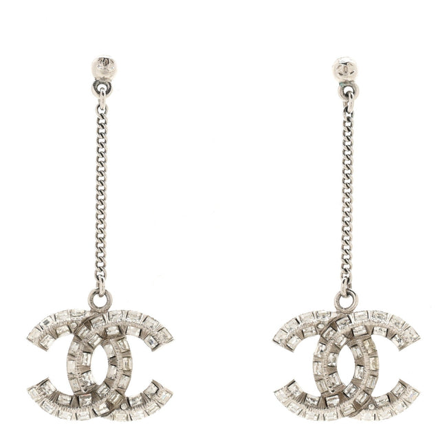 Baguette Crystal CC Drop Earrings Silver Hover Image