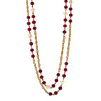 Beaded Pearl CC Long Strand Necklace Gold Red