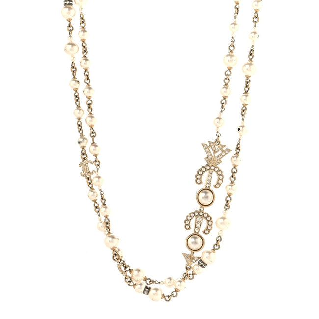 Pearl Crystal CC Coco Necklace Gold Hover Image