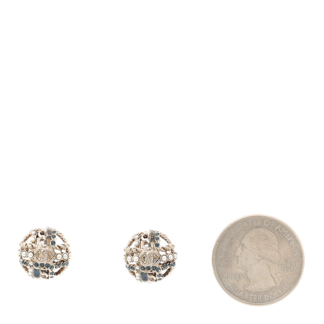 Crystal Pearl CC Round Earrings Silver Blue Main Image