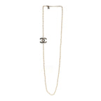 Pearl Crystal Lambskin CC Long Necklace Gold Black
