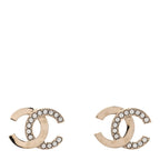 Metal Crystal CC Earrings Gold
