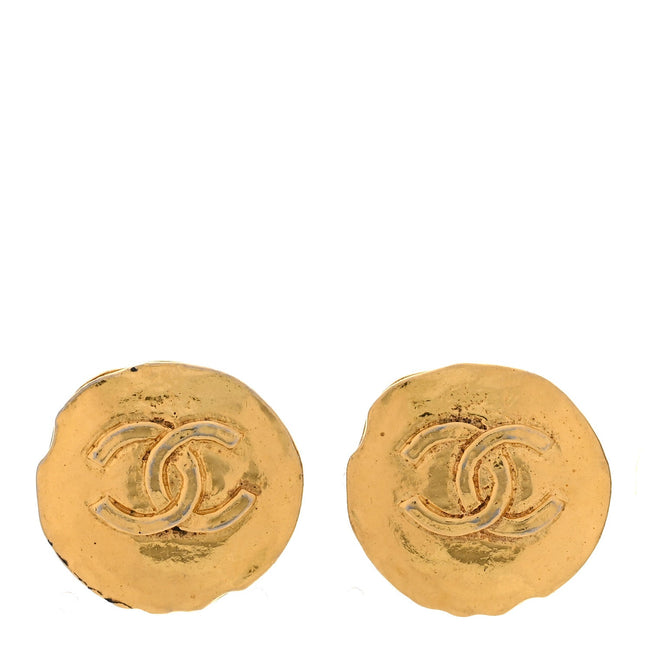 Round CC Clip On Earrings Gold Hover Image
