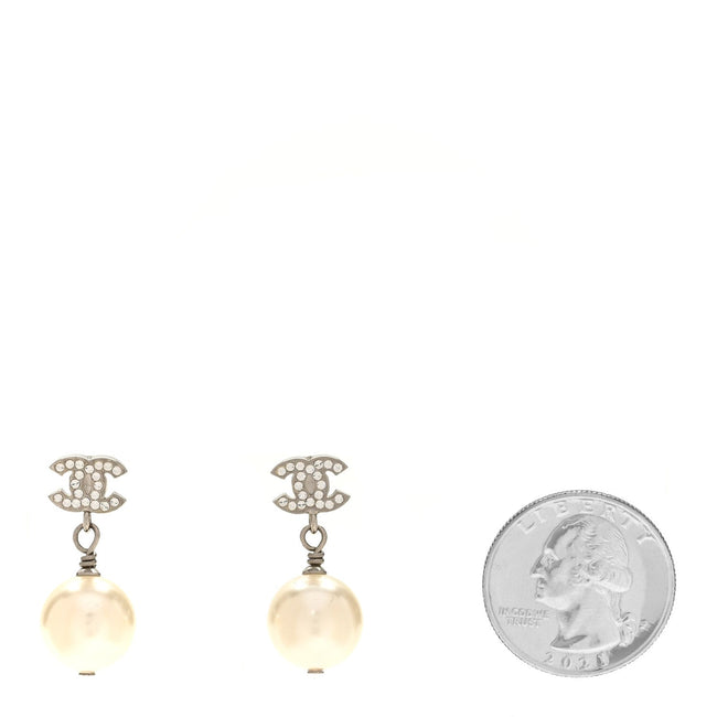 Crystal Pearl CC Drop Earrings Silver Main Image
