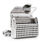 Metal Lambskin Strass Crystal Purse CC Long Necklace Silver