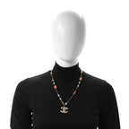 Beaded Pearl Crystal CC Long Necklace Gold Coral