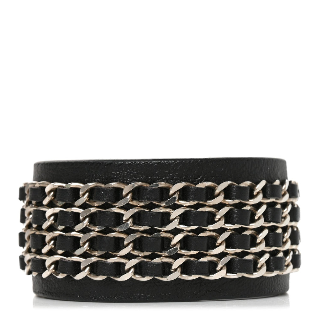 Lambskin CC Chain Turnlock Bracelet L Black