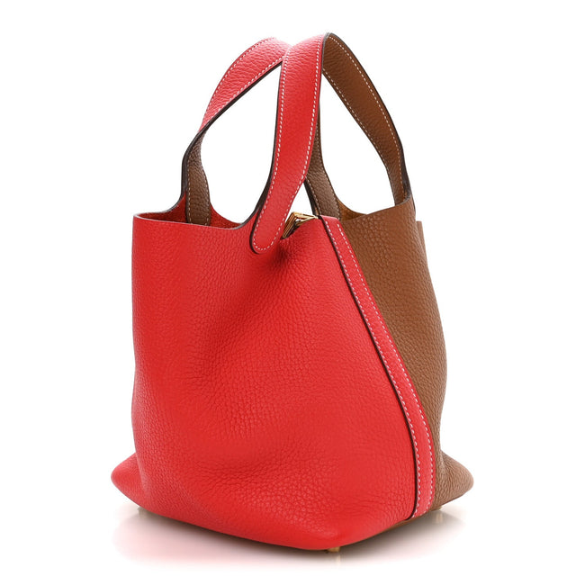 Taurillon Clemence Casaque Picotin Lock 18 PM Gold Rouge De Coeur Main Image