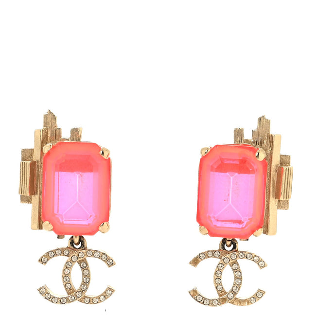 Metal Crystal CC Earrings Gold Pink Hover Image