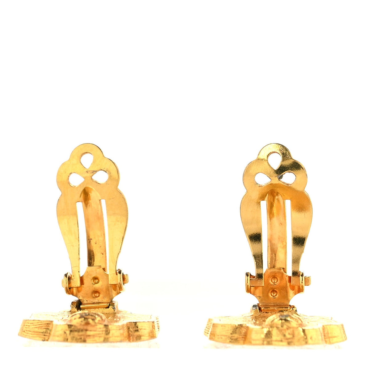 Metal Crystal Clover Clip On Earrings Gold