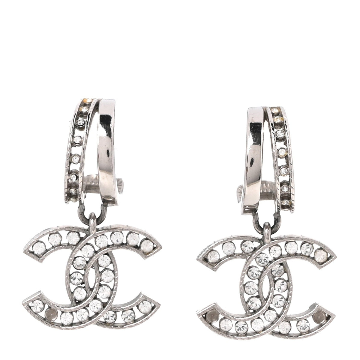 Crystal CC Drop Earrings Silver