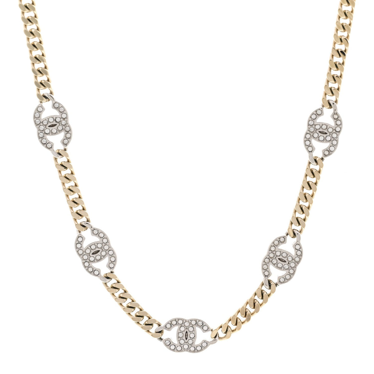 Crystal Chain CC Link Choker Gold Silver