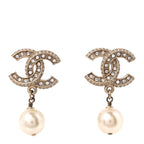 Crystal Pearl CC Drop Earrings Gold