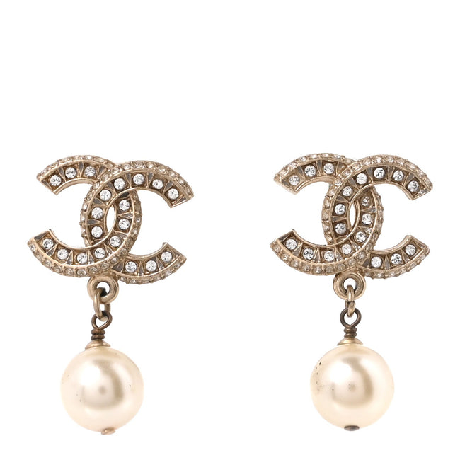 Crystal Pearl CC Drop Earrings Gold Hover Image