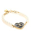 Metal Denim CC Heart Bracelet Gold Blue Pearly White