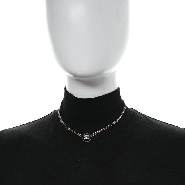 Crystal Resin CC Chain Link Short Necklace Black Gold Main Image