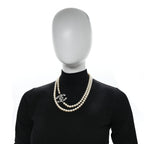 Pearl Bead Crystal CC Long Necklace White Silver Black