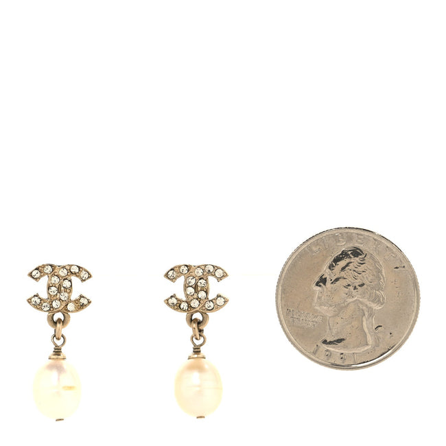 Crystal Pearl CC Drop Earrings Gold Main Image