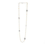 Graduated Pearl Crystal CC Long Necklace Silver