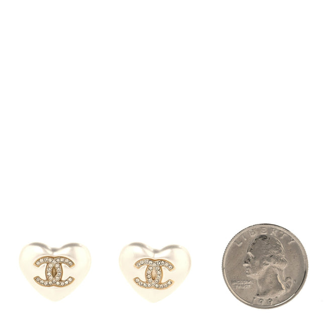 Pearl Crystal CC Heart Earrings Gold Main Image